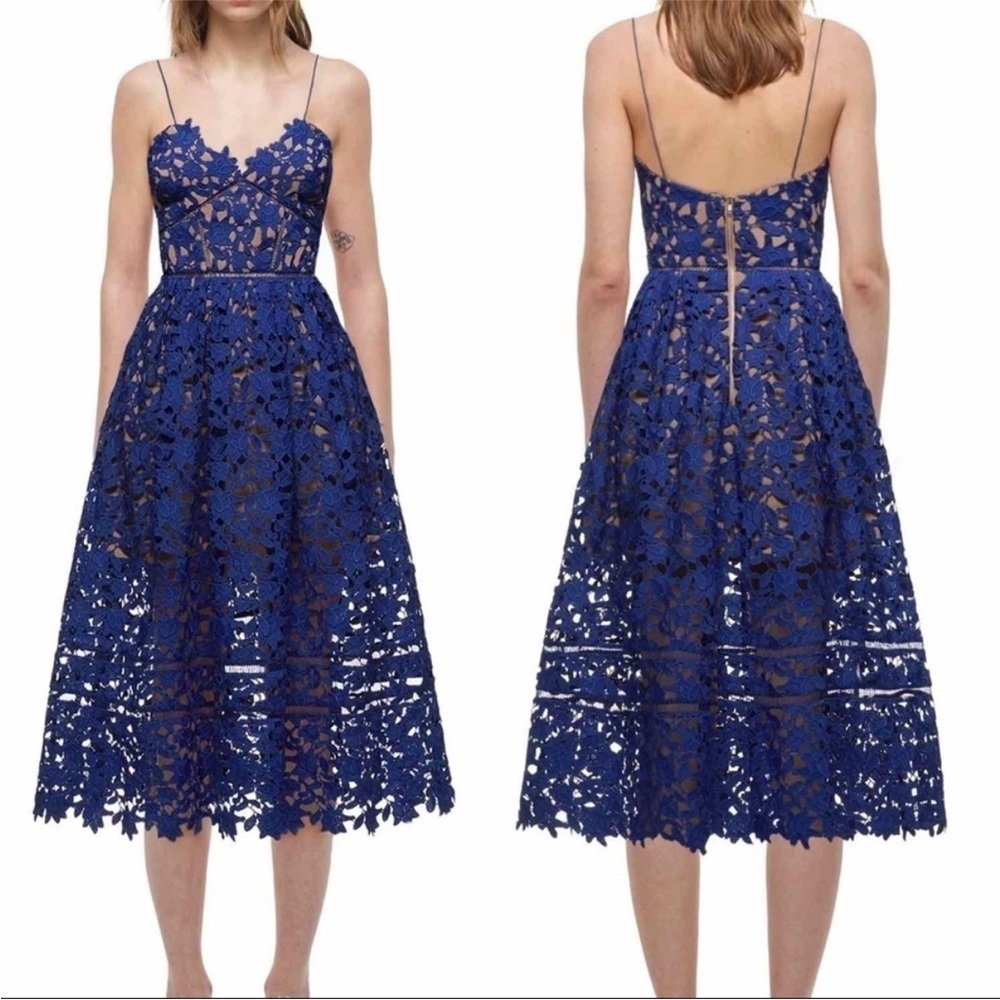 Self-Portrait Blue Spaghetti Strap Midi Dress